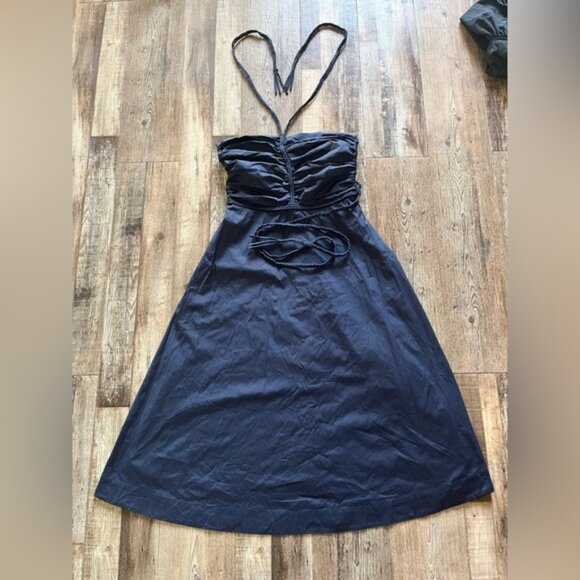 VERONICA BEARD Tucker Ruched Halter Midi Dress Size 10 - Picture 3 of 9